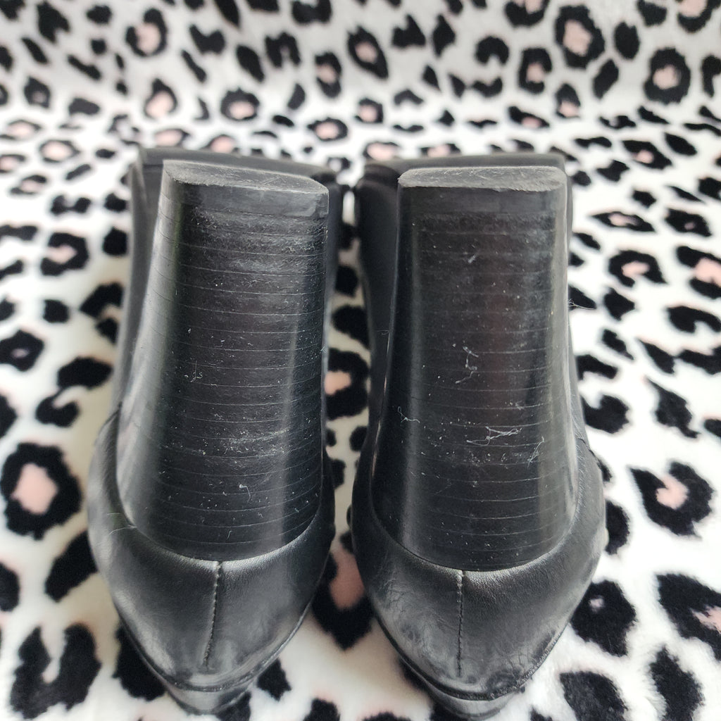 Vintage Nine West Black Leather Chunky Mary Jane Buckle High Heels