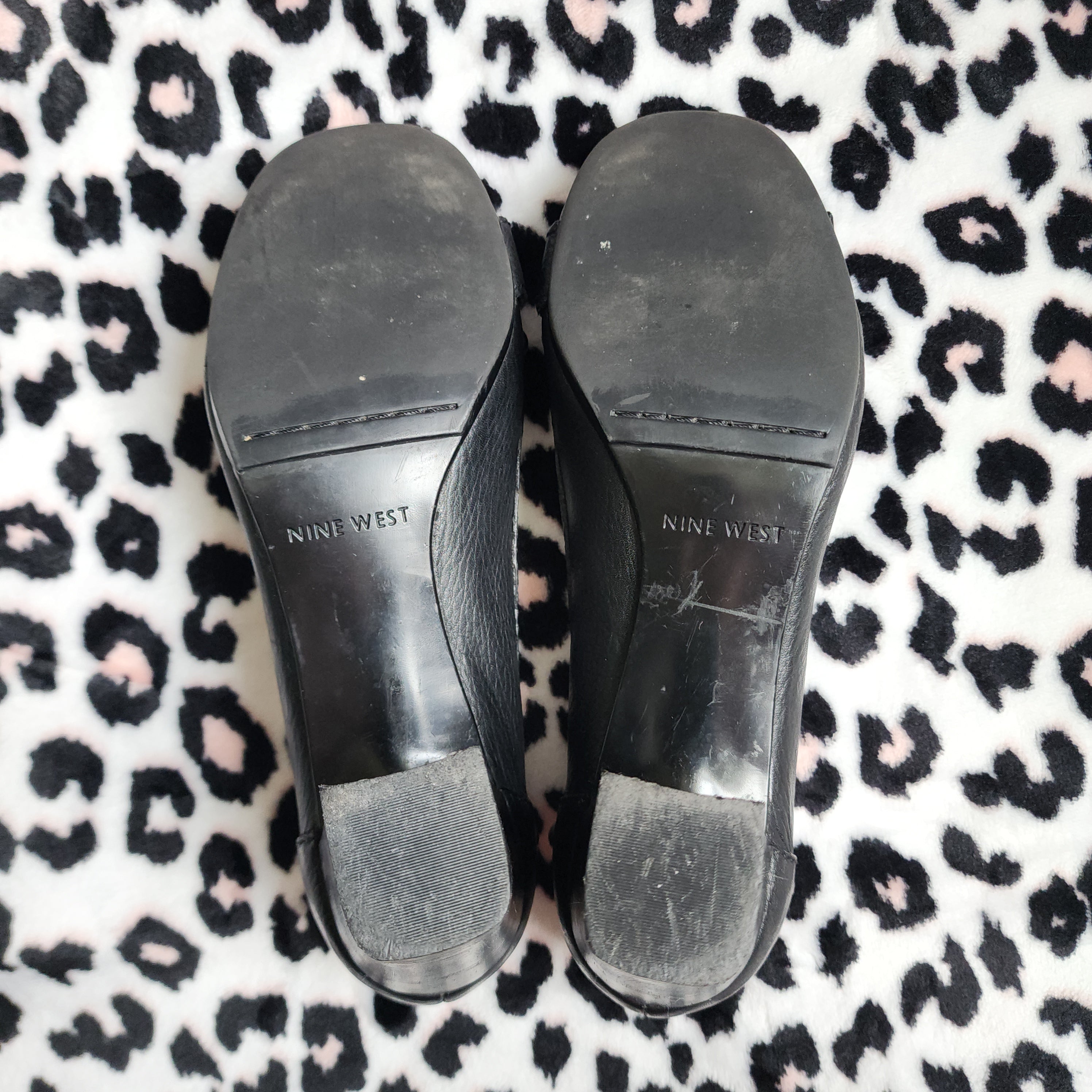Vintage Nine West Black Leather Chunky Mary Jane Buckle High Heels