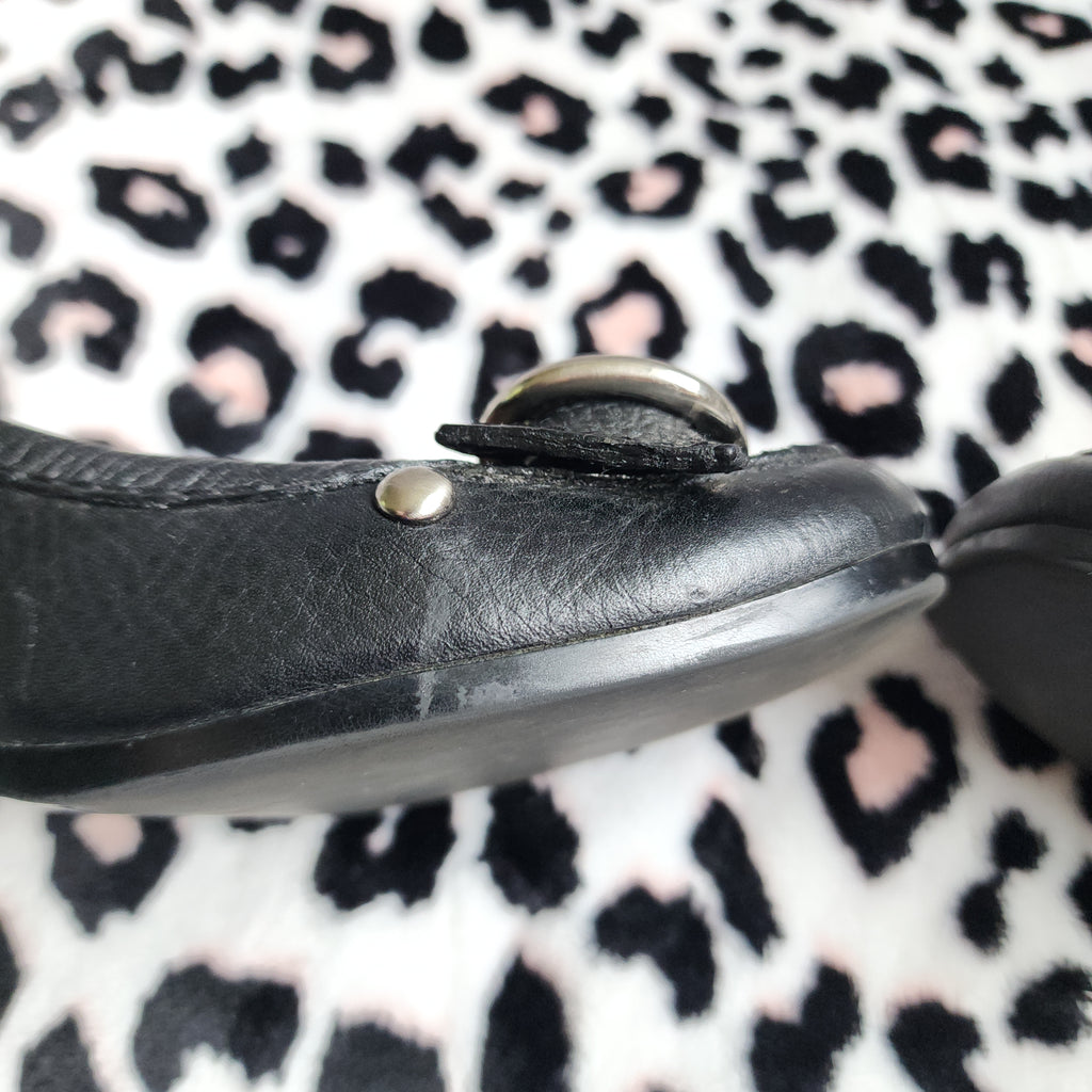Vintage Nine West Black Leather Chunky Mary Jane Buckle High Heels