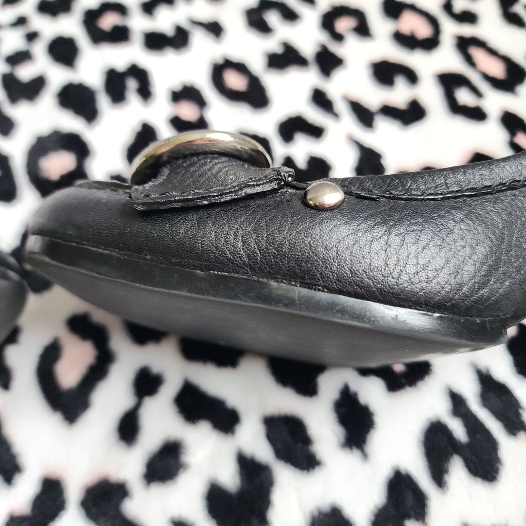 Vintage Nine West Black Leather Chunky Mary Jane Buckle High Heels