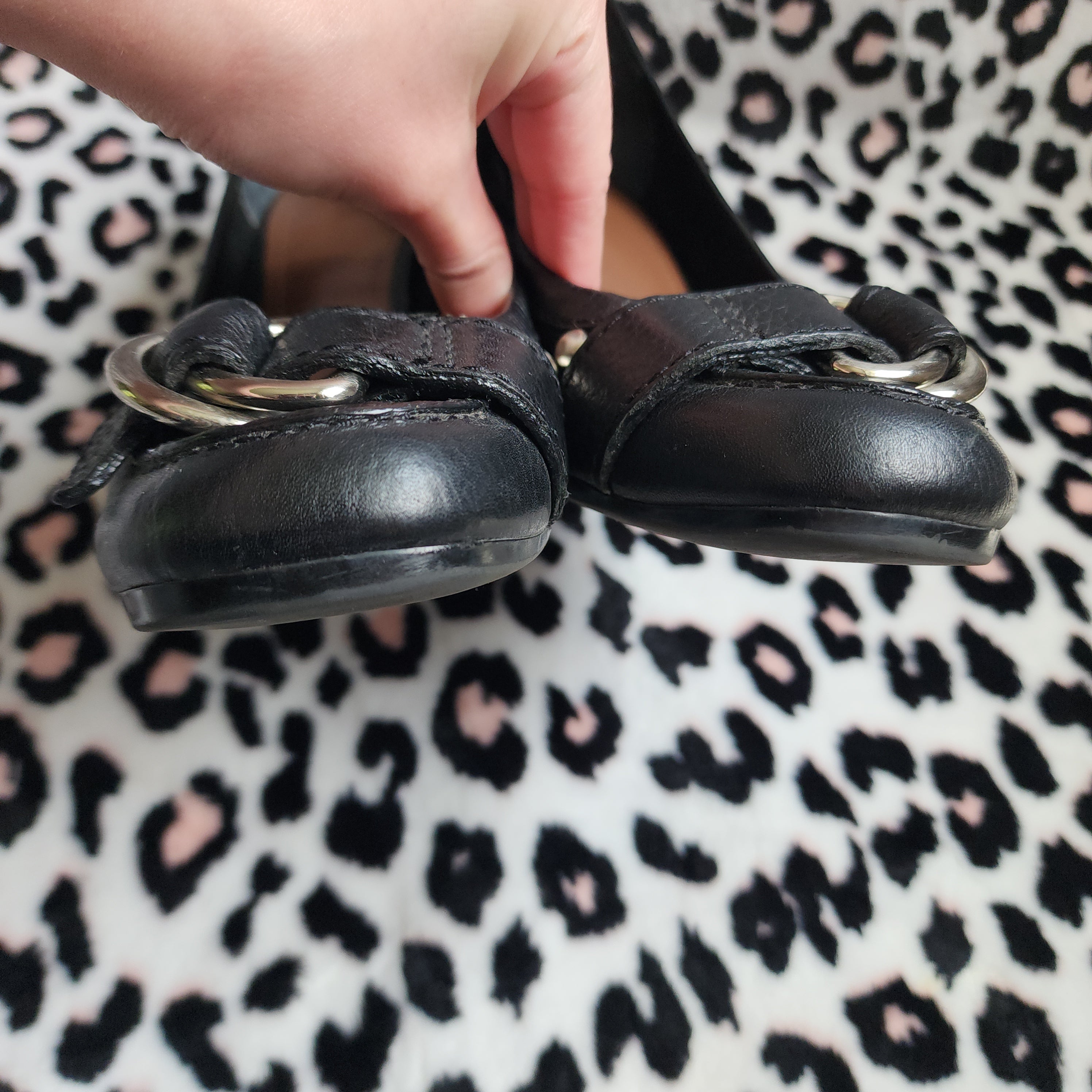 Vintage Nine West Black Leather Chunky Mary Jane Buckle High Heels