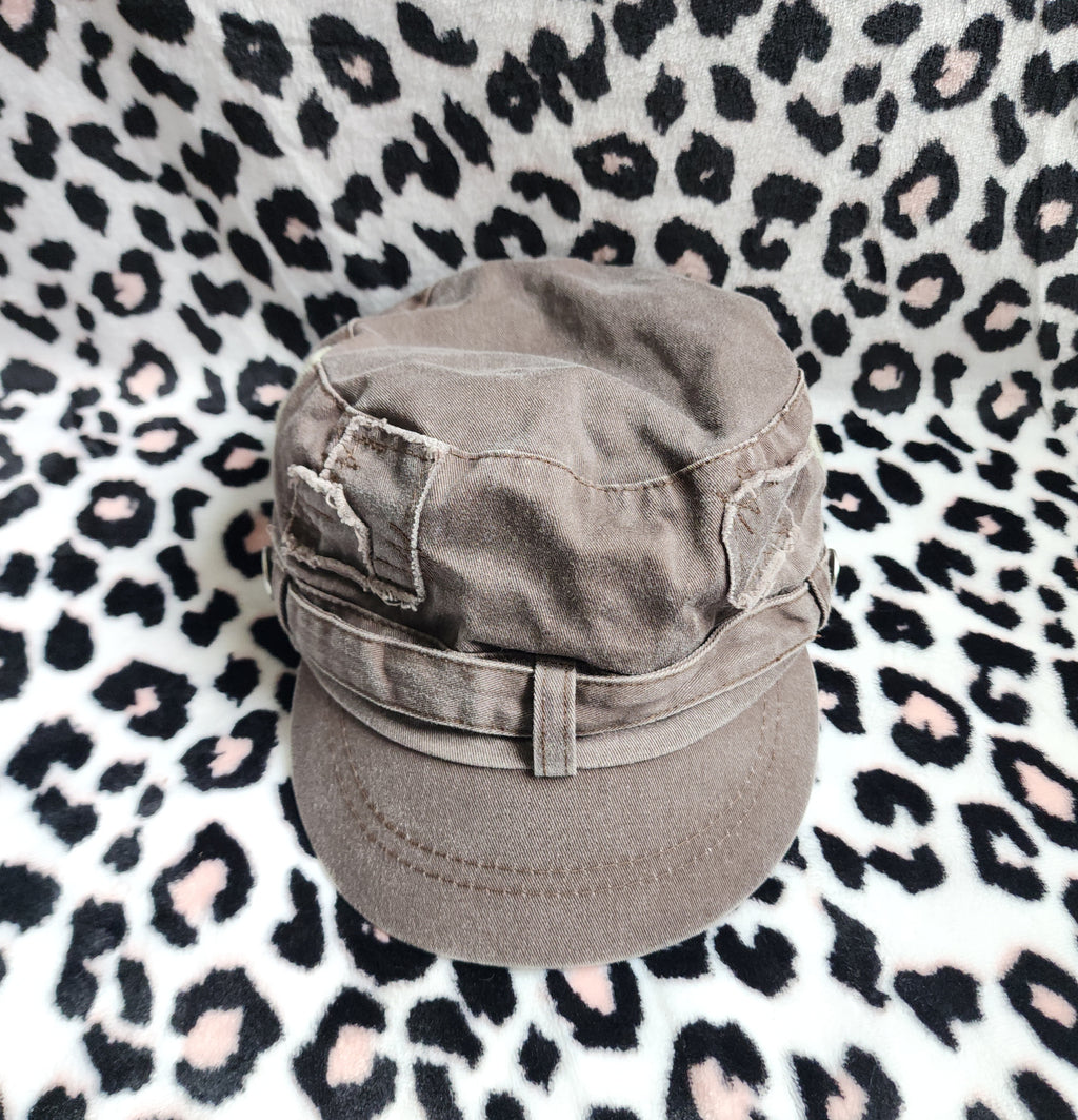 Y2K Inspired Brown Patchwork Distressed Cadet Hat
