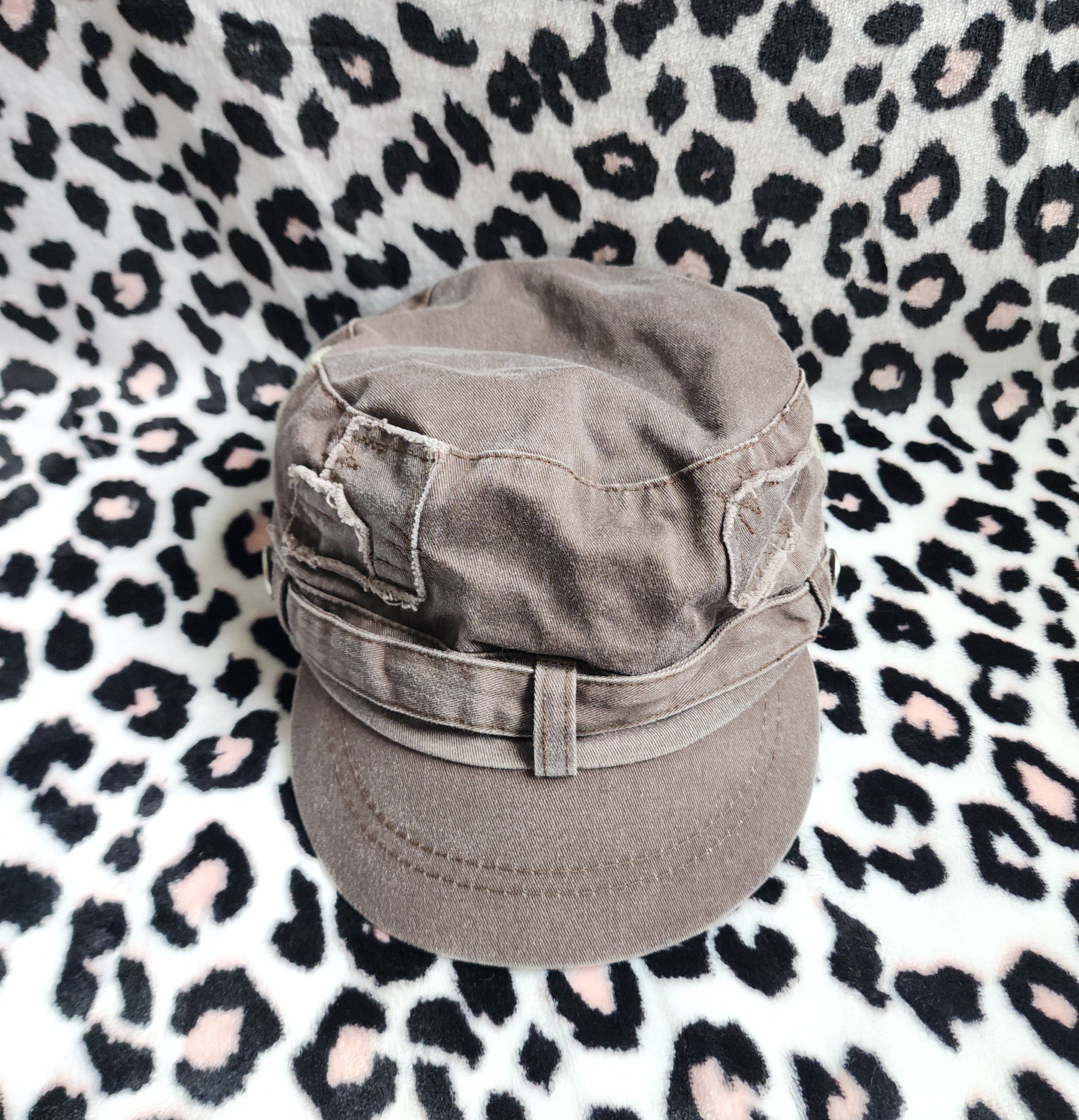 Y2K Inspired Brown Patchwork Distressed Cadet Hat