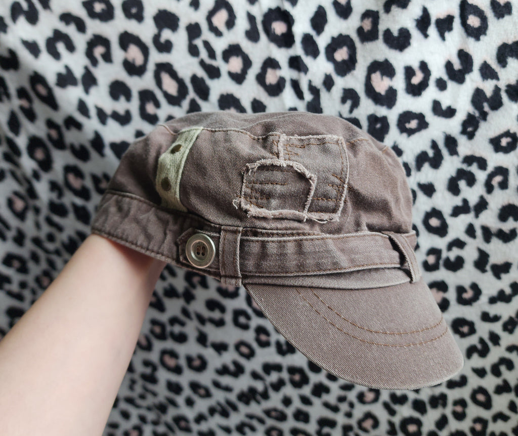 Y2K Inspired Brown Patchwork Distressed Cadet Hat