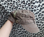 Y2K Inspired Brown Patchwork Distressed Cadet Hat