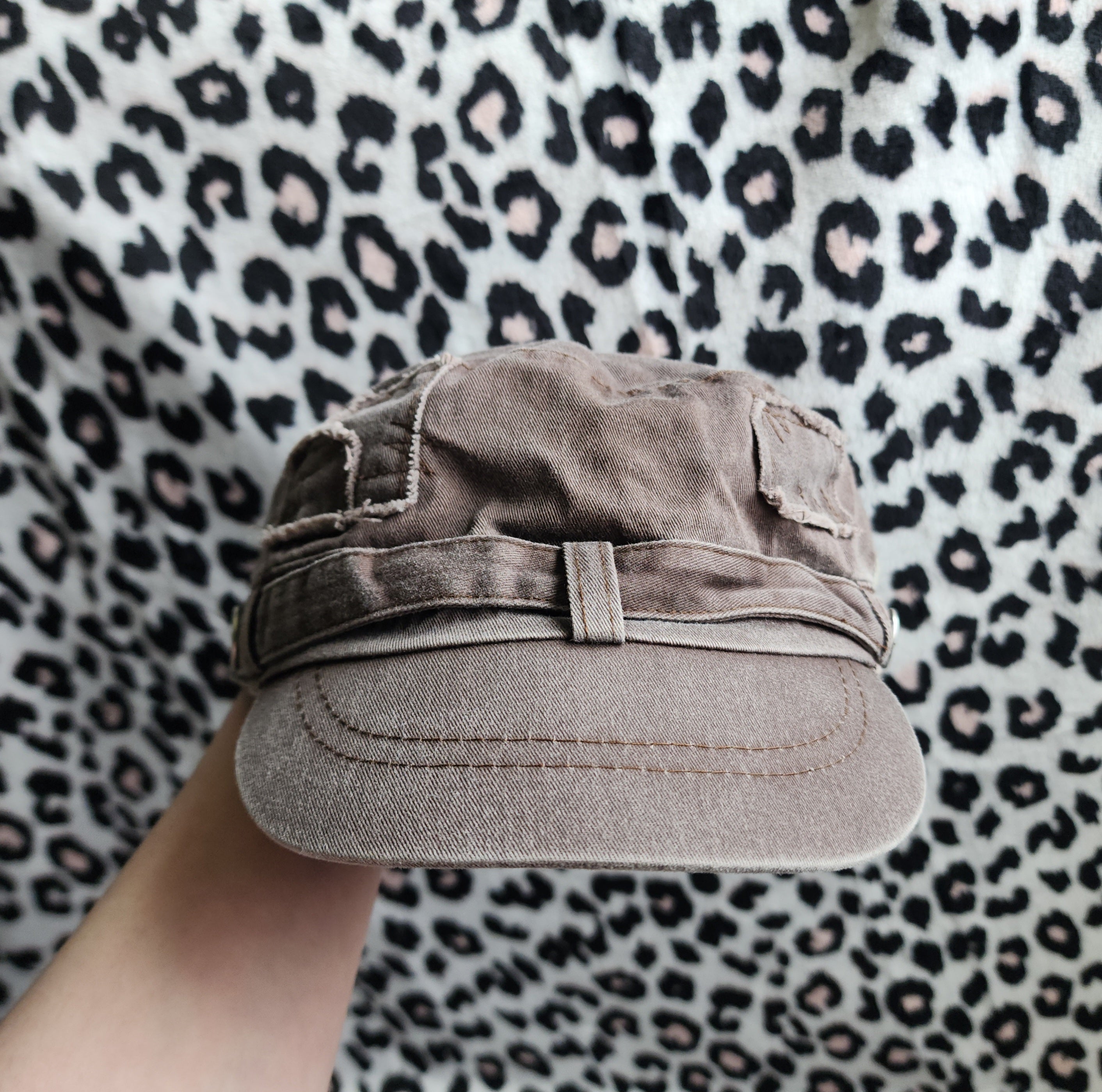 Y2K Inspired Brown Patchwork Distressed Cadet Hat
