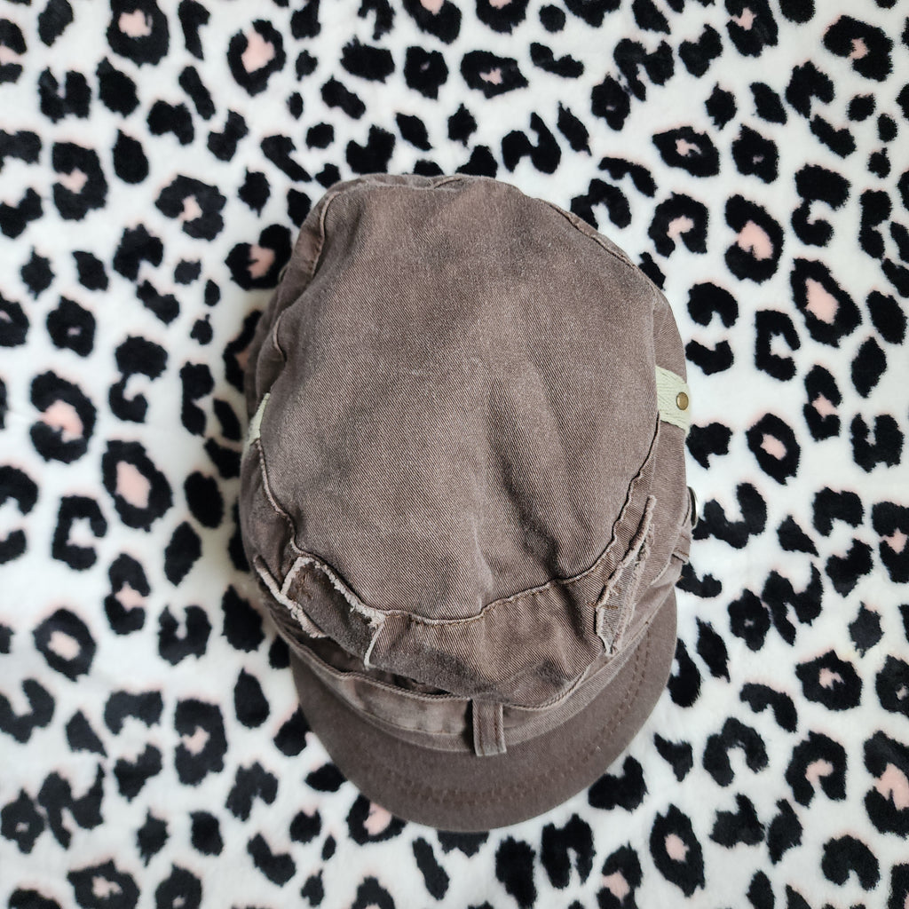 Y2K Inspired Brown Patchwork Distressed Cadet Hat