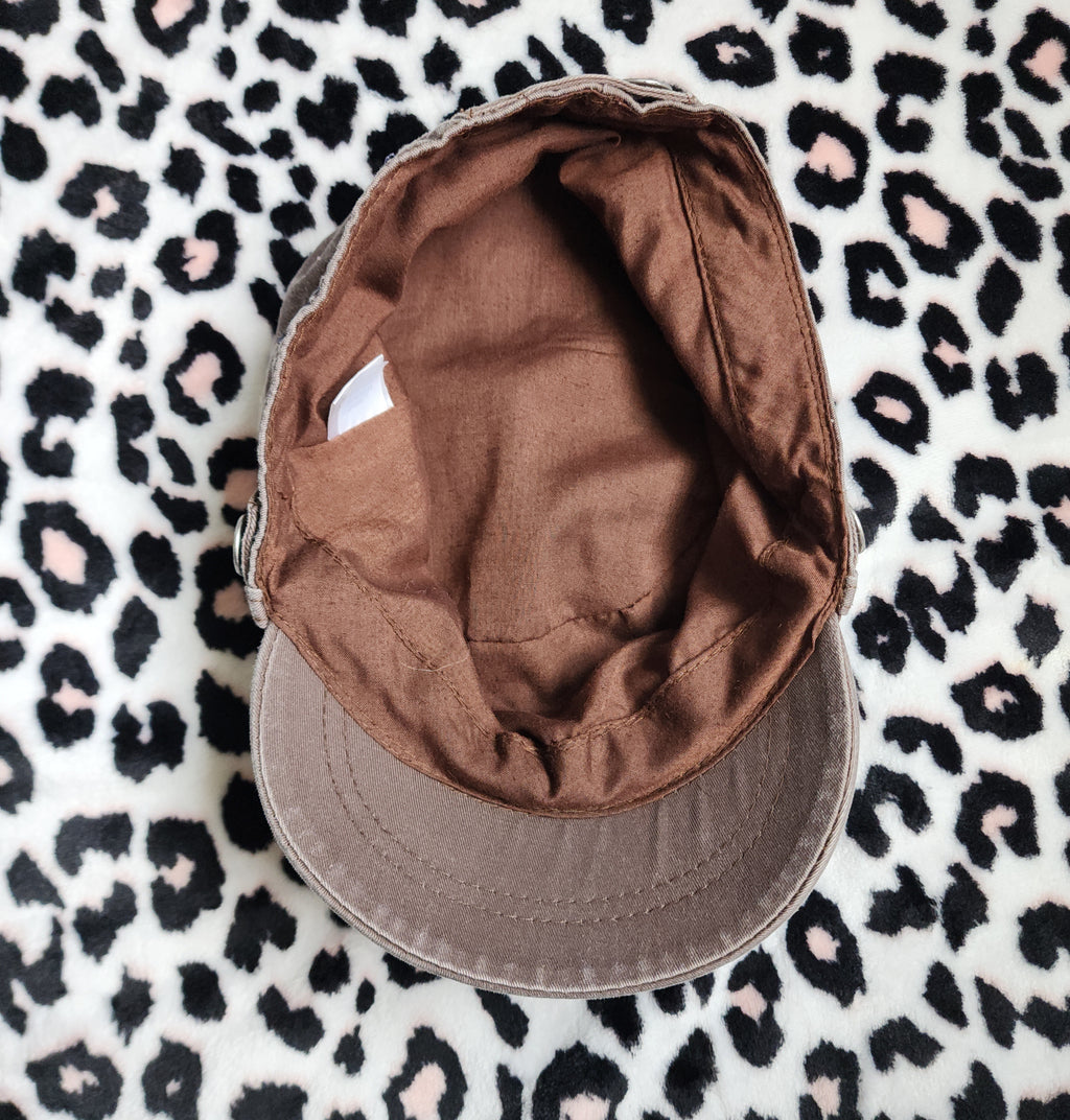 Y2K Inspired Brown Patchwork Distressed Cadet Hat