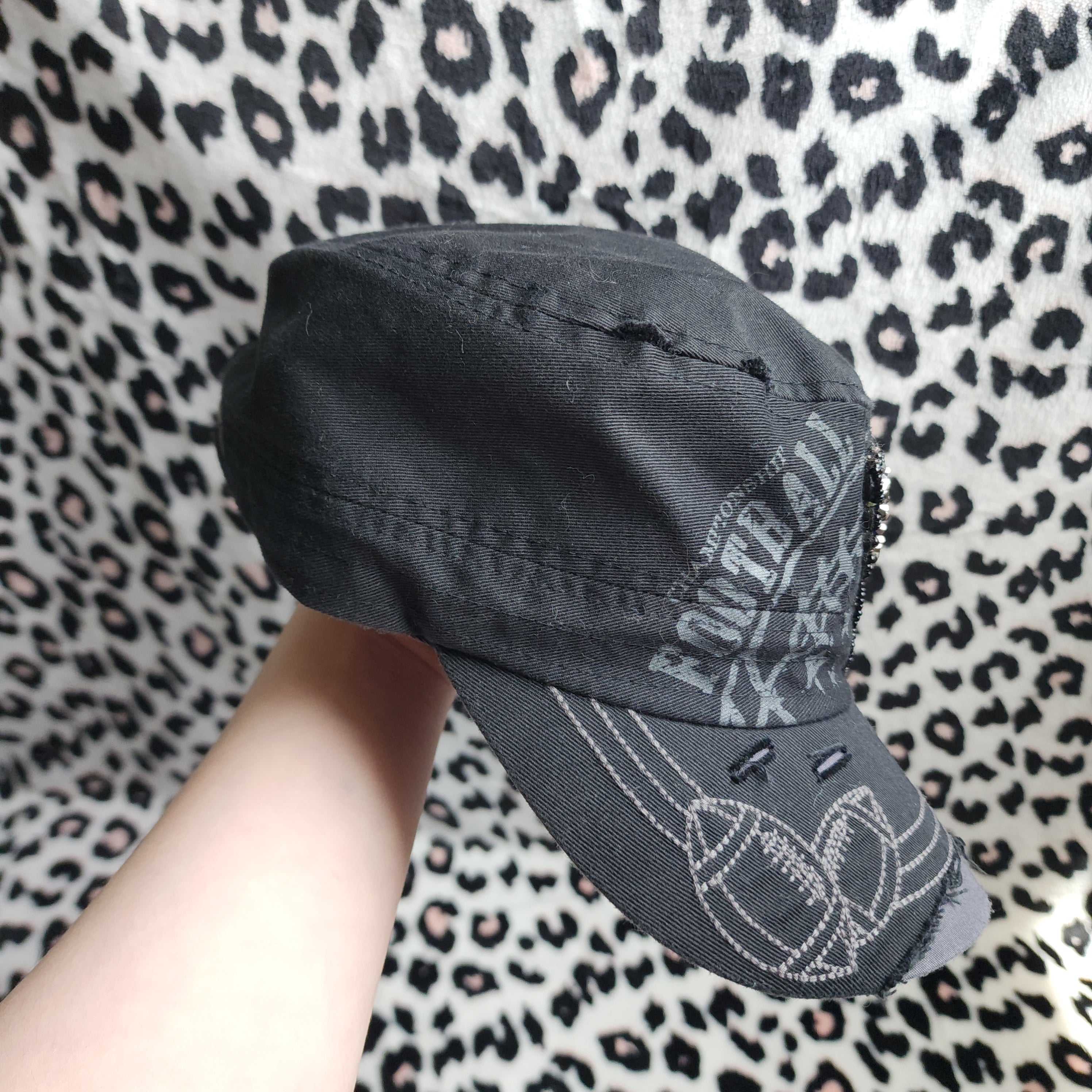 Y2K Football Beaded Distressed Graphic Print Cadet Hat