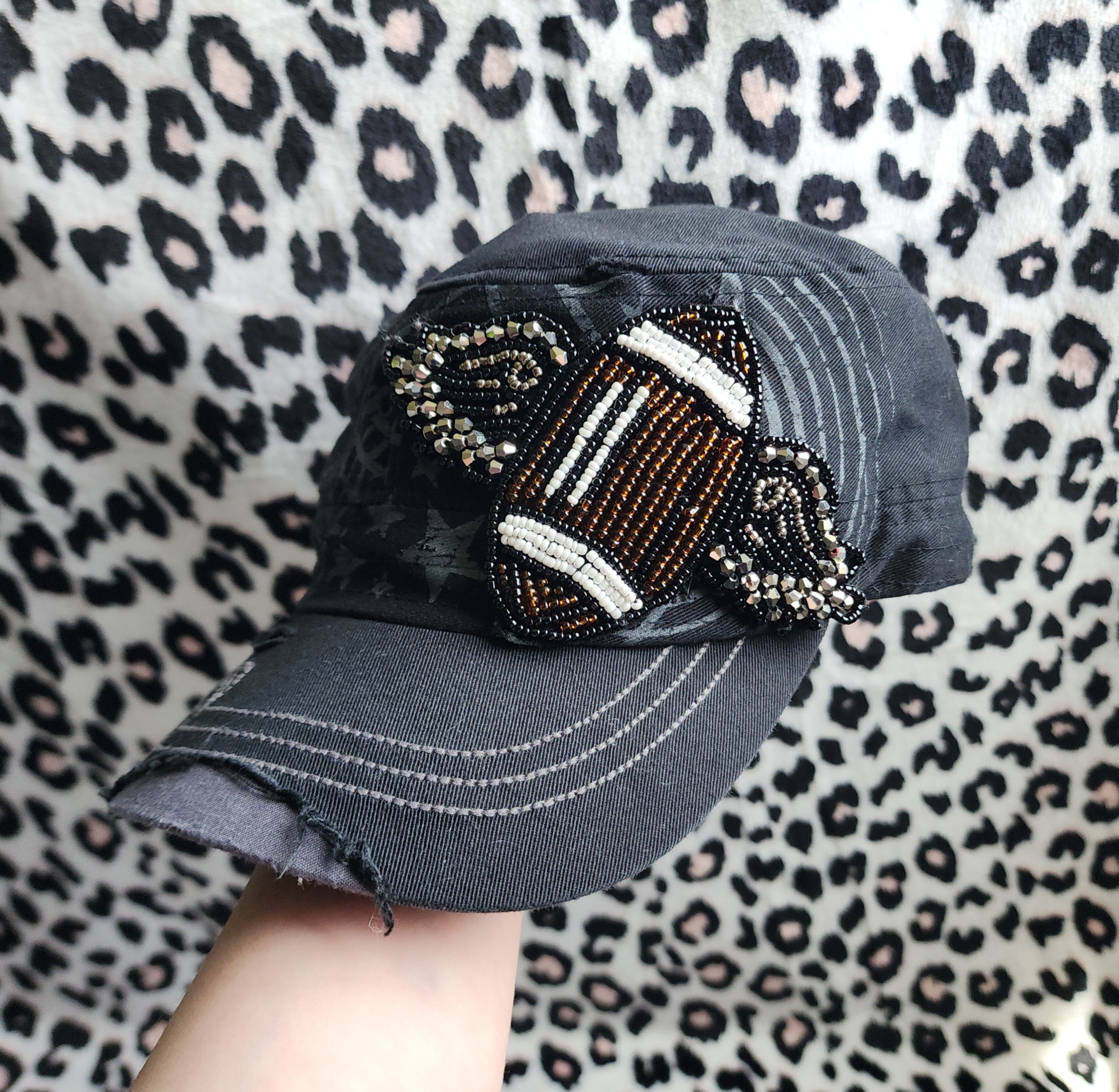 Y2K Football Beaded Distressed Graphic Print Cadet Hat