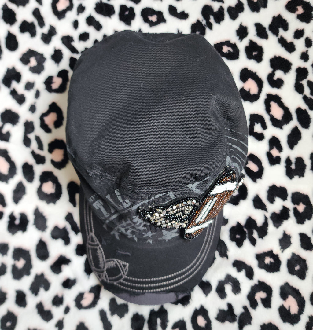 Y2K Football Beaded Distressed Graphic Print Cadet Hat