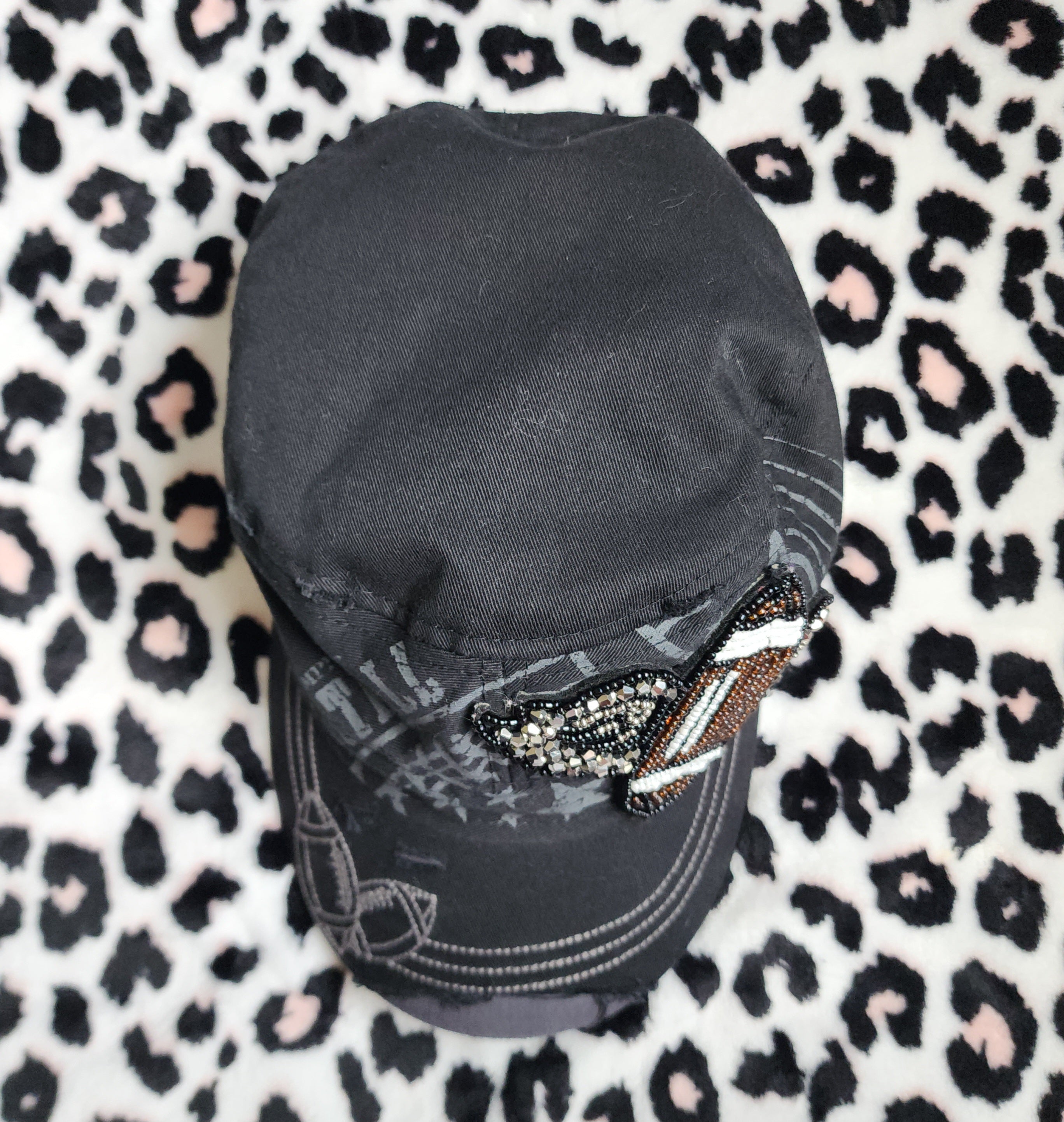 Y2K Football Beaded Distressed Graphic Print Cadet Hat