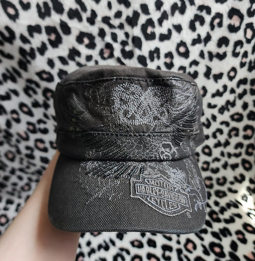 Harley-Davidson Black Sequin Embroidered Graphic Print Cadet Cap