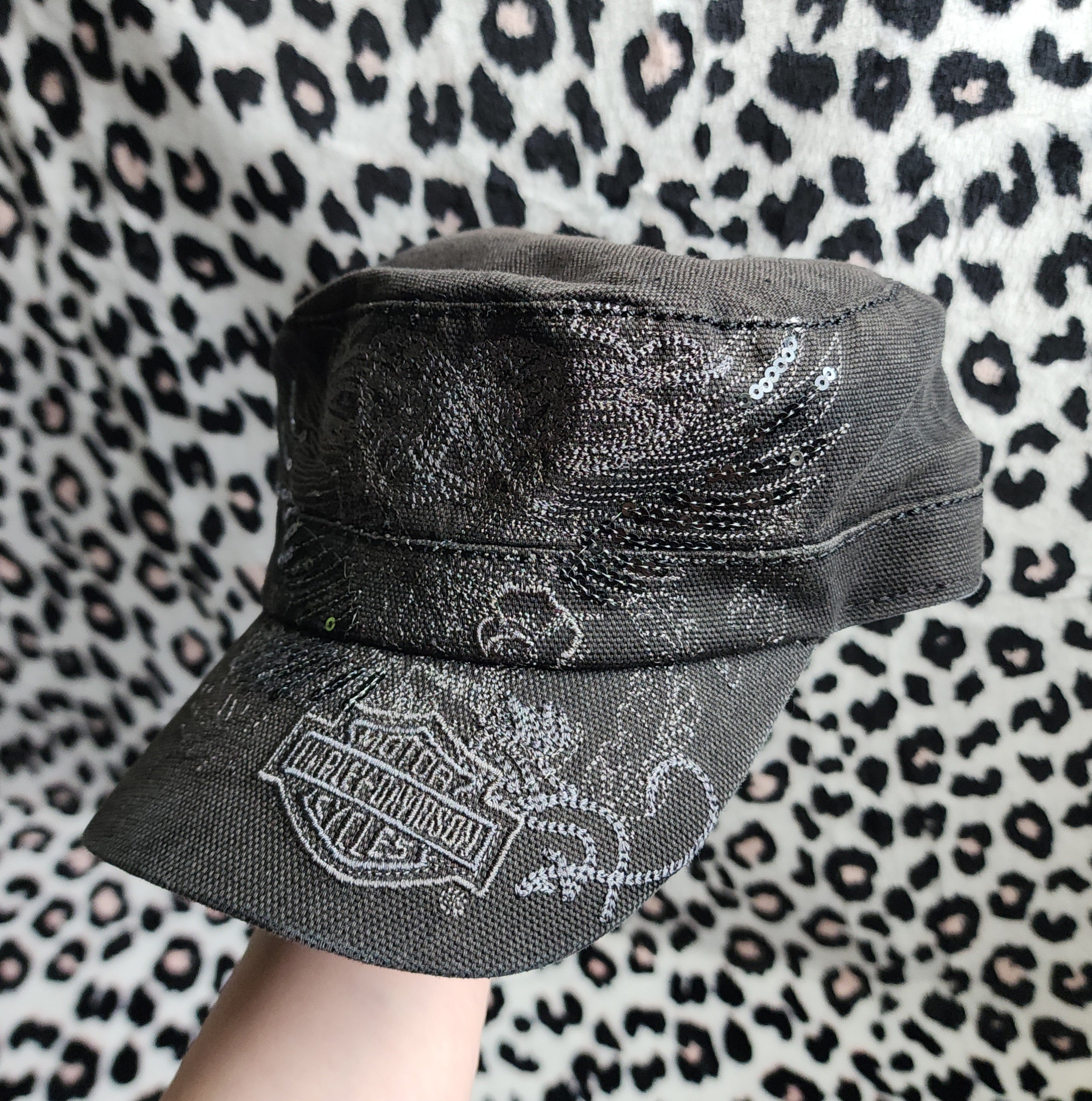 Harley-Davidson Black Sequin Embroidered Graphic Print Cadet Cap