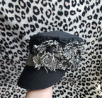 Y2K Inspired Black and Grey Tweed Floral Cadet Hat