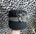 Y2K Inspired Black and Grey Tweed Floral Cadet Hat