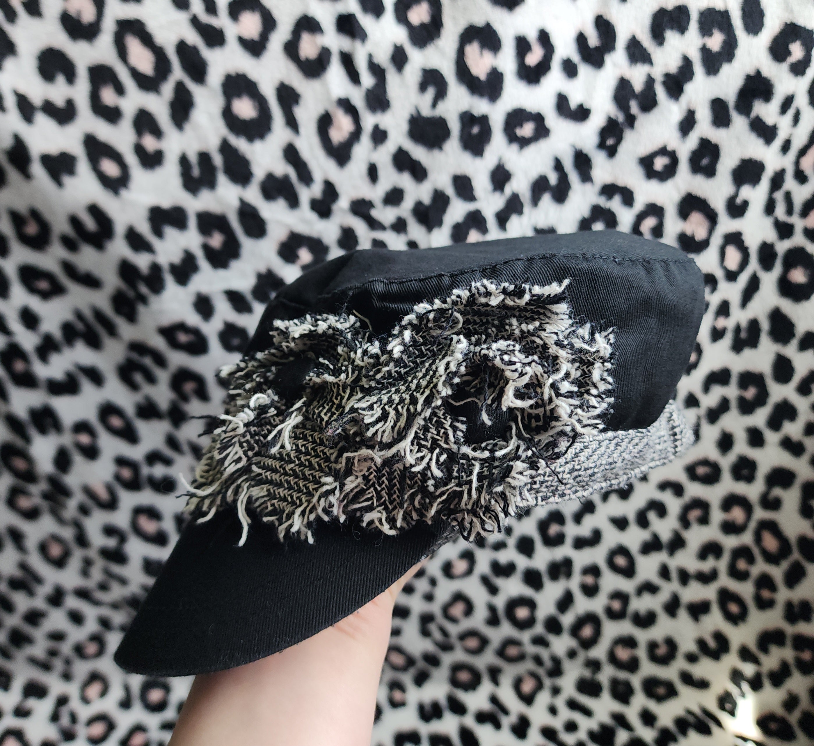 Y2K Inspired Black and Grey Tweed Floral Cadet Hat