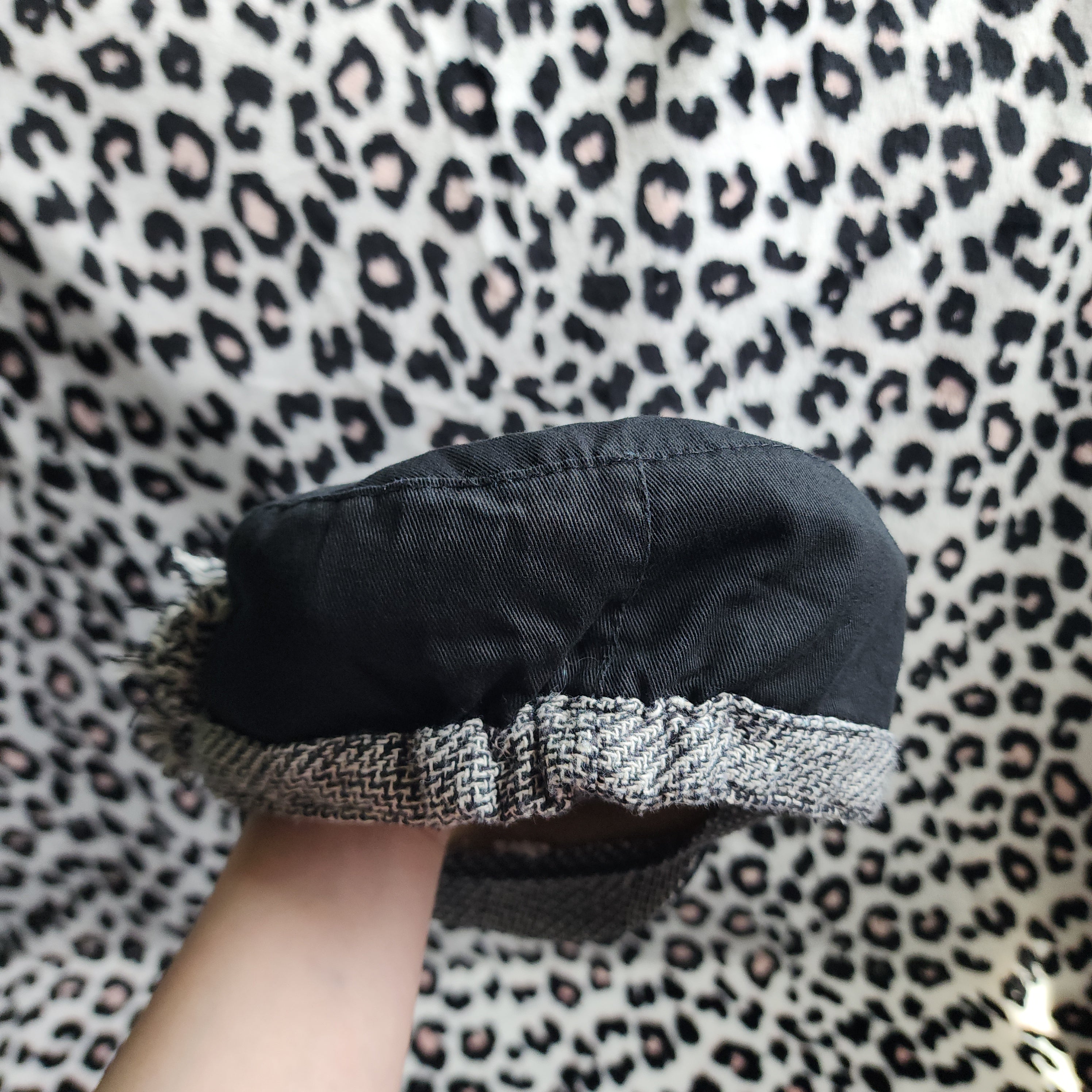 Y2K Inspired Black and Grey Tweed Floral Cadet Hat