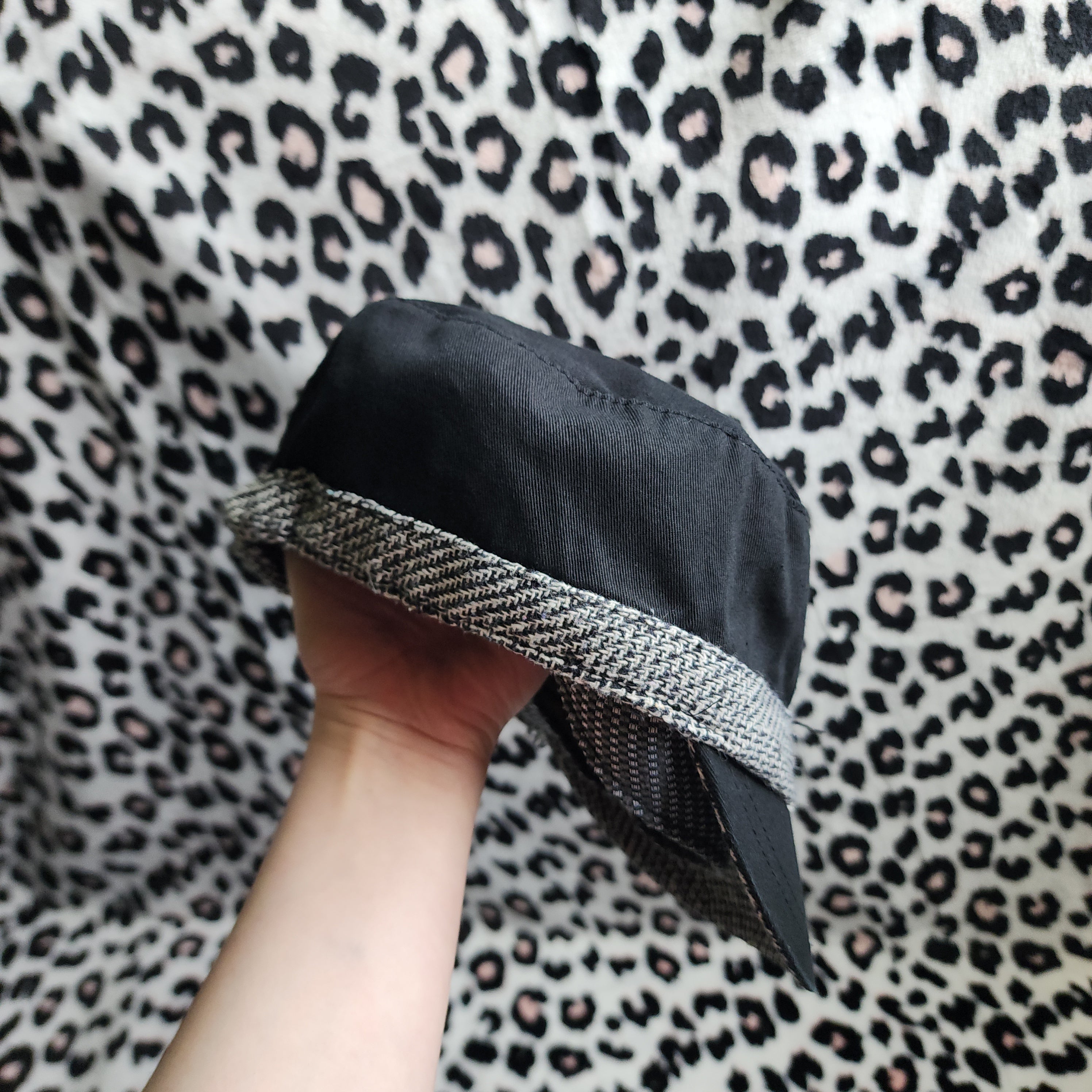 Y2K Inspired Black and Grey Tweed Floral Cadet Hat