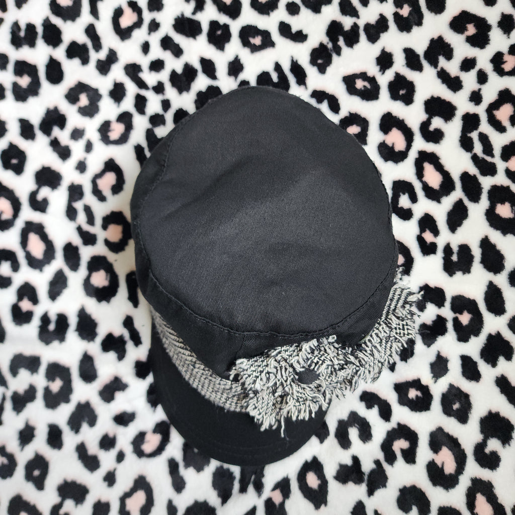 Y2K Inspired Black and Grey Tweed Floral Cadet Hat