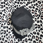 Y2K Inspired Black and Grey Tweed Floral Cadet Hat