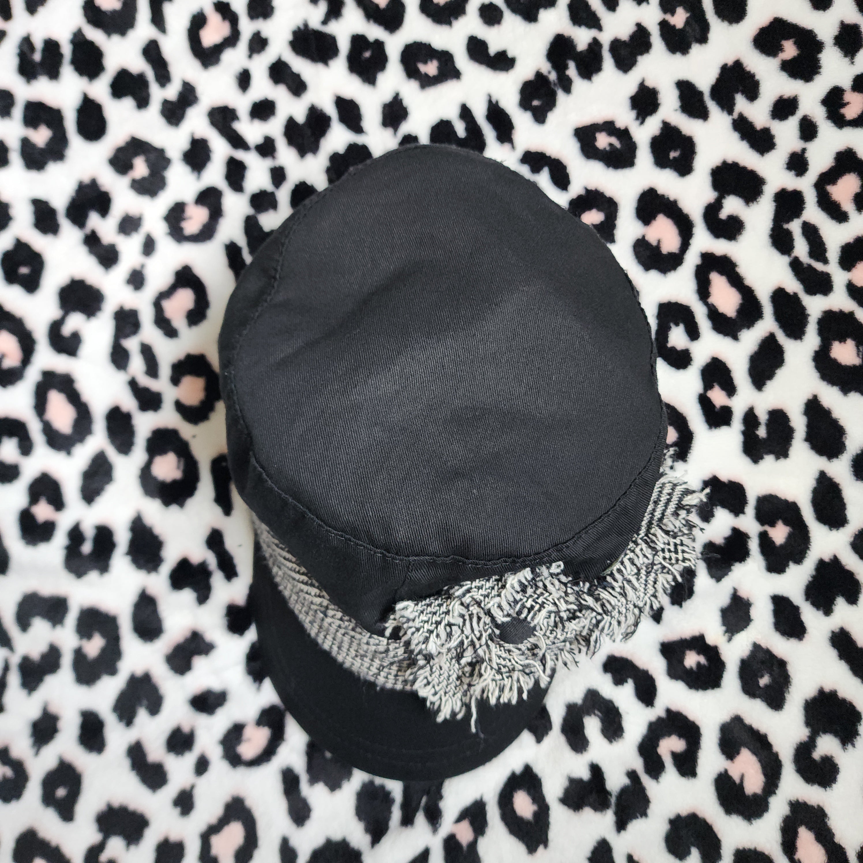 Y2K Inspired Black and Grey Tweed Floral Cadet Hat