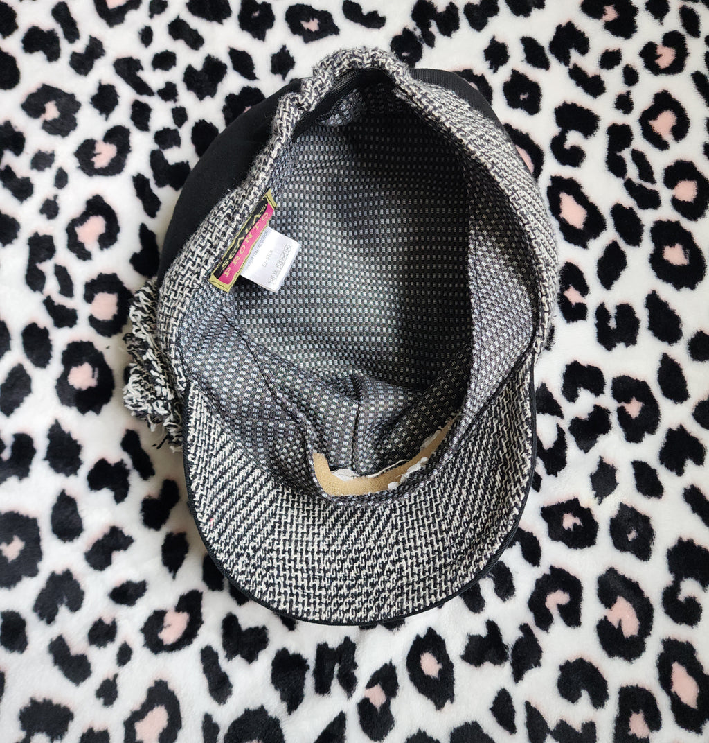 Y2K Inspired Black and Grey Tweed Floral Cadet Hat