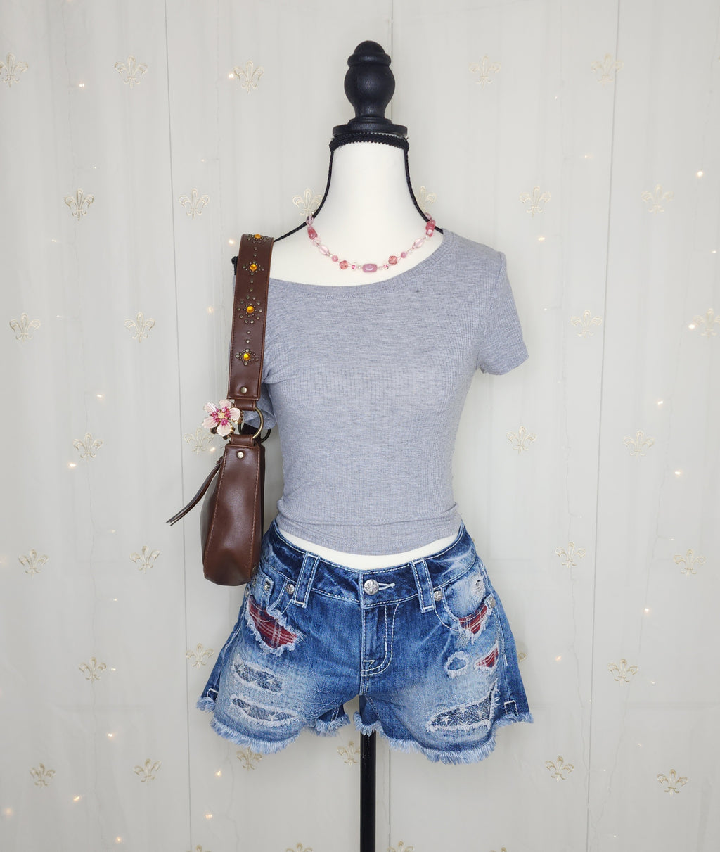 Y2K Miss Me American Embroidered Low Rise Ombre Blue Denim Frayed Shorts