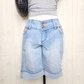 Y2K Low Rise Light Wash Blue Denim Embroidered Unique Capris