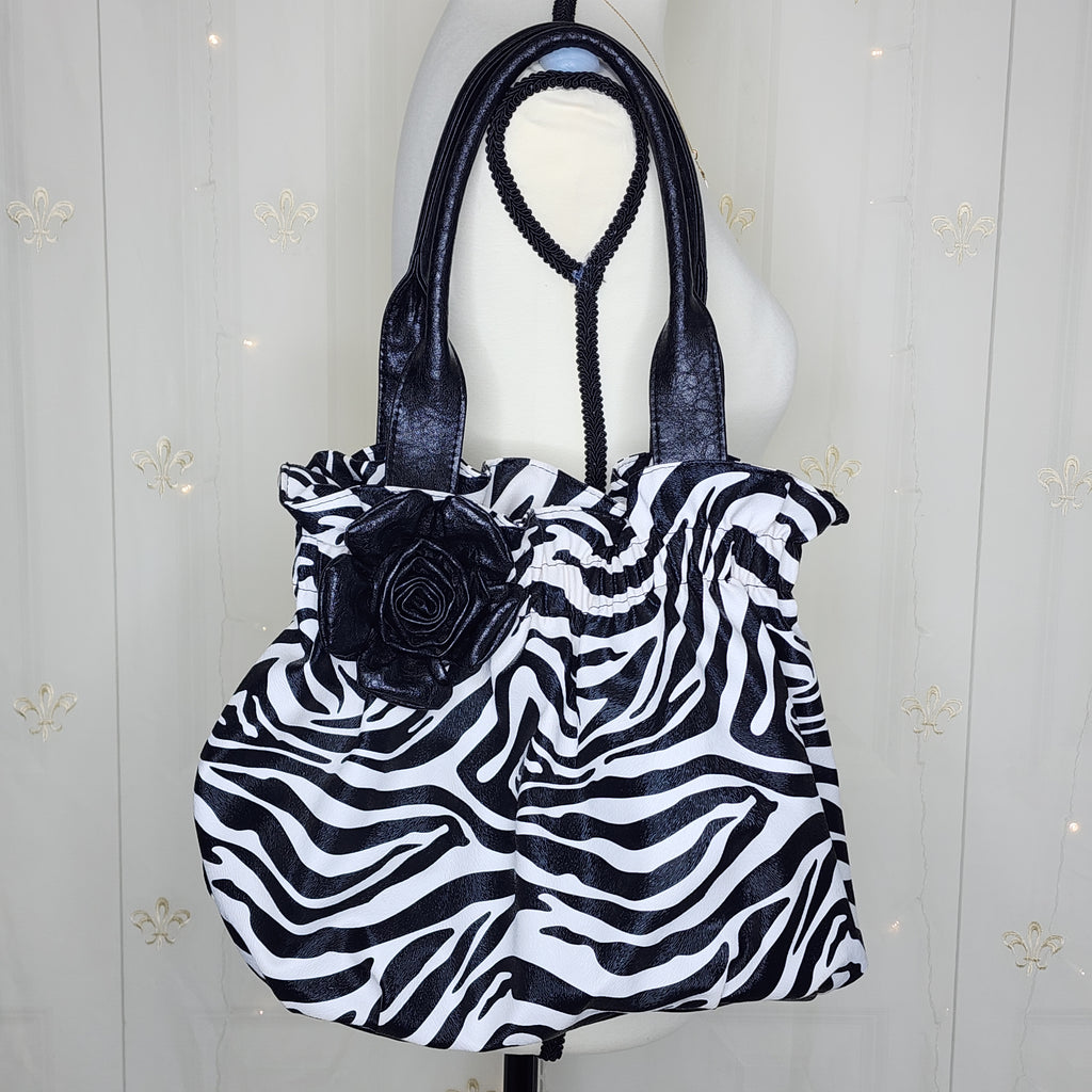 Y2K Styled Zebra Print Shoulder Bag with Flower Detail