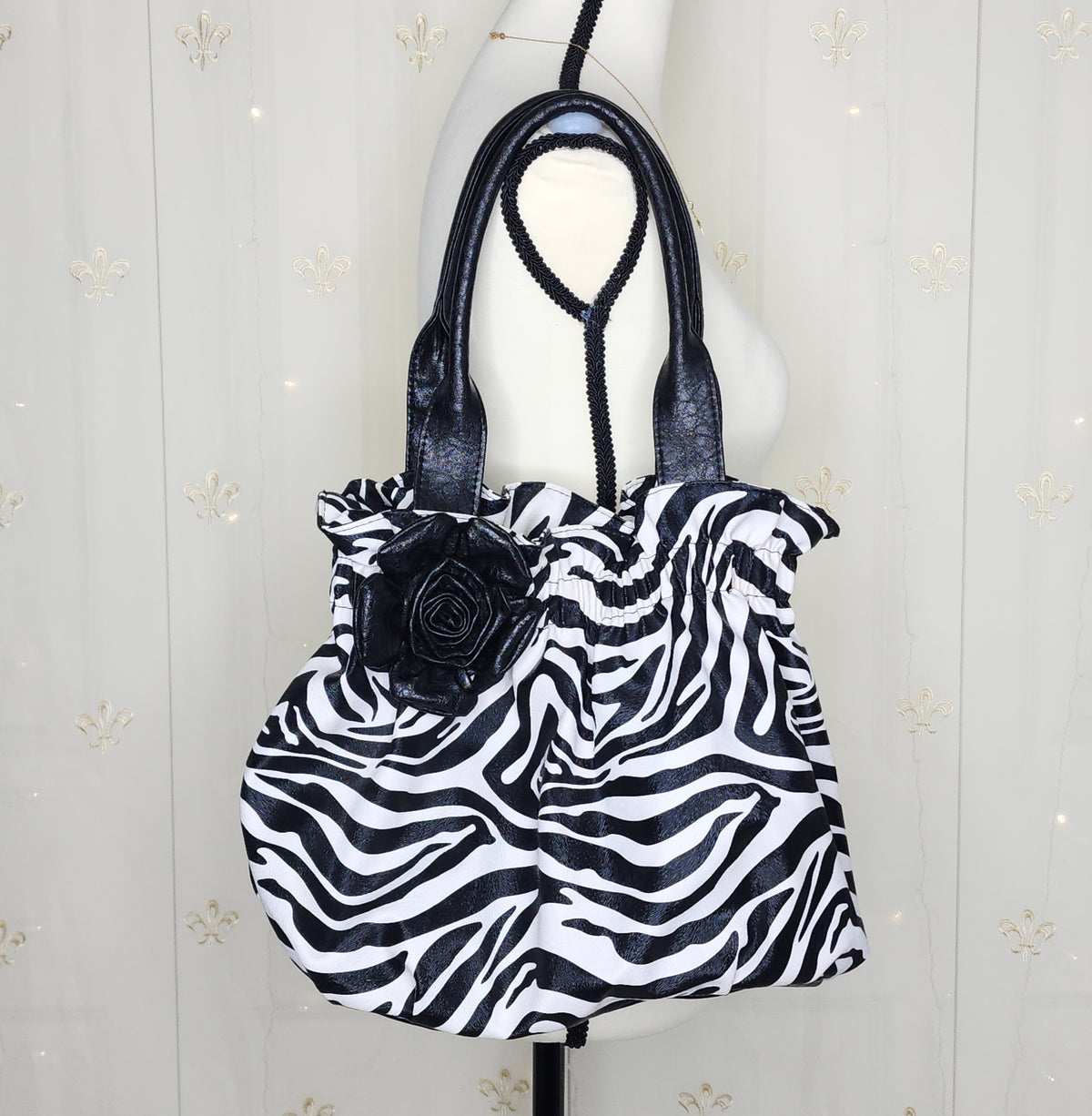 Y2K Styled Zebra Print Shoulder Bag with Flower Detail