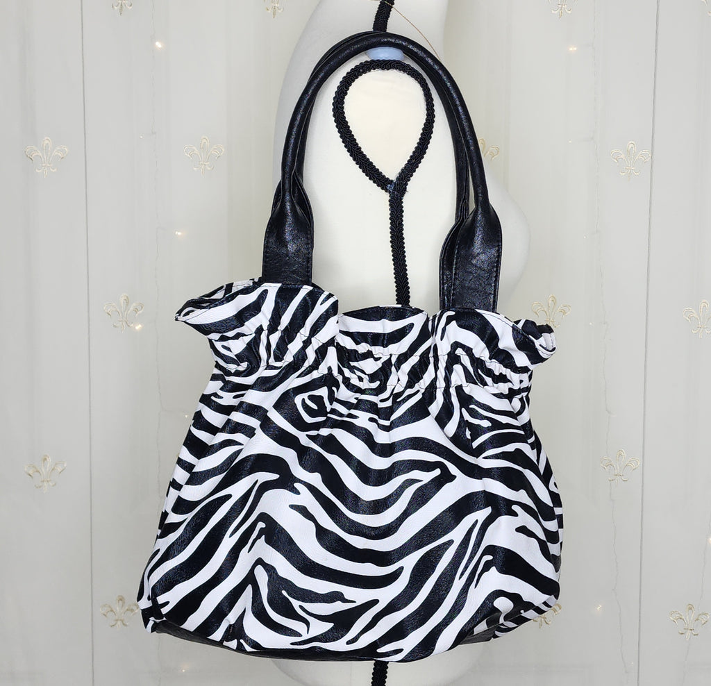 Y2K Styled Zebra Print Shoulder Bag with Flower Detail