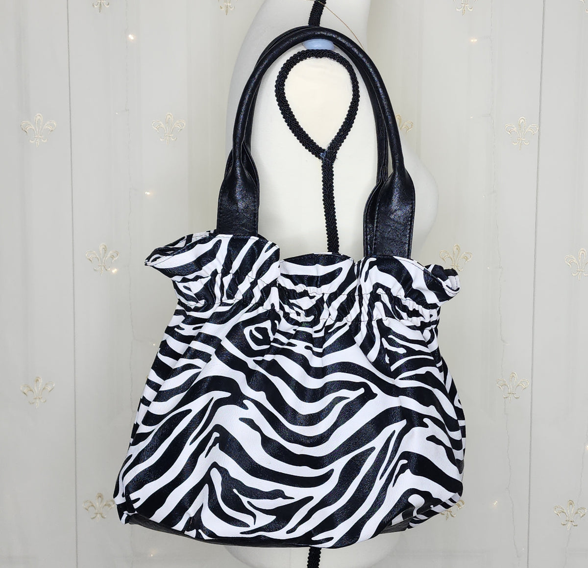 Y2K Styled Zebra Print Shoulder Bag with Flower Detail