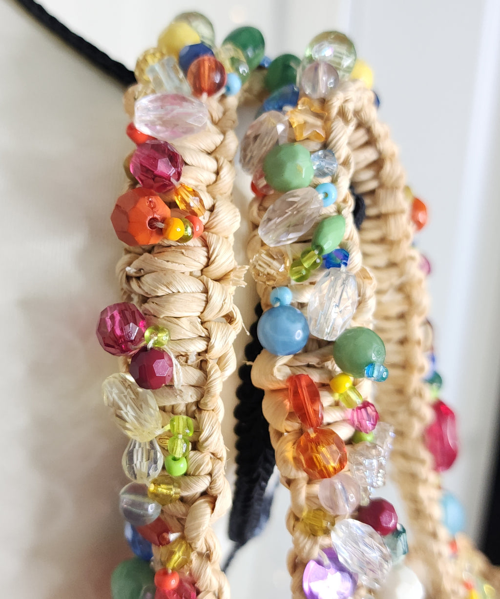 Y2K Woven Straw Beach Shoulder Handbag with Colorful Beads Details