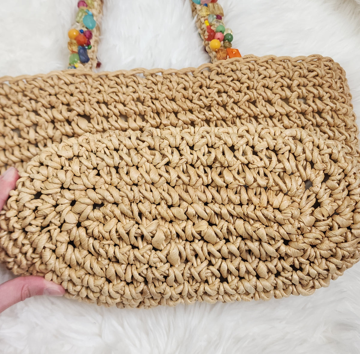 Y2K Woven Straw Beach Shoulder Handbag with Colorful Beads Details