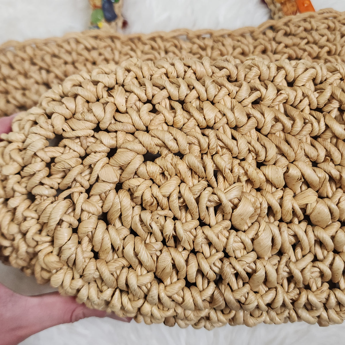 Y2K Woven Straw Beach Shoulder Handbag with Colorful Beads Details