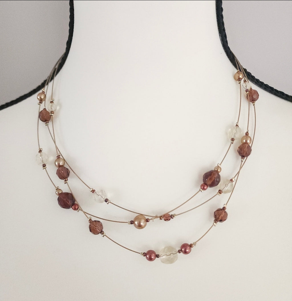 Brown Beaded Layered Fashion Necklace
