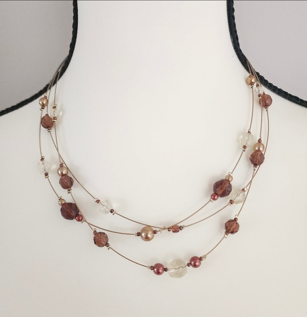 Brown Beaded Layered Fashion Necklace