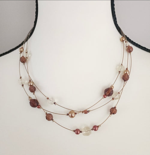 Brown Beaded Layered Fashion Necklace