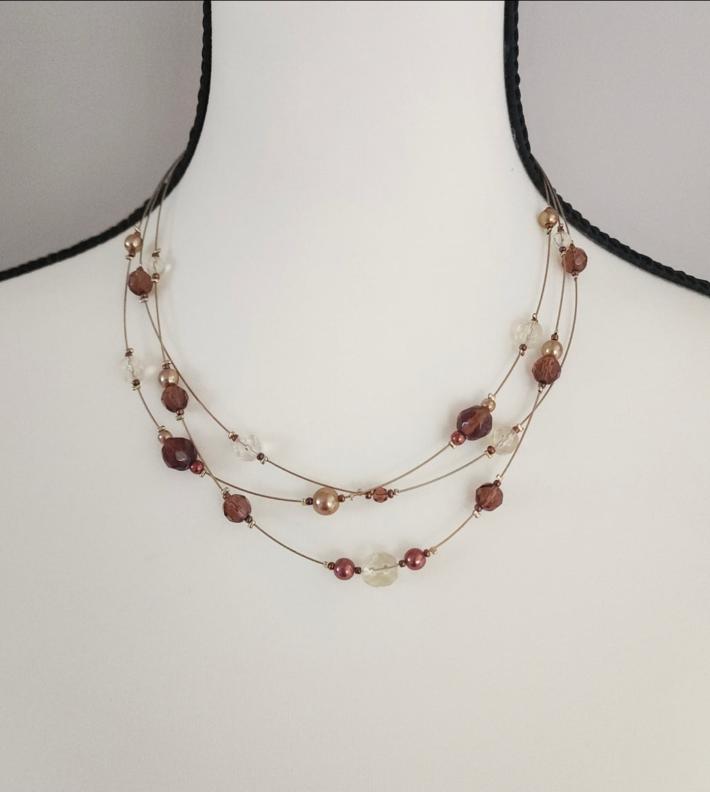 Brown Beaded Layered Fashion Necklace