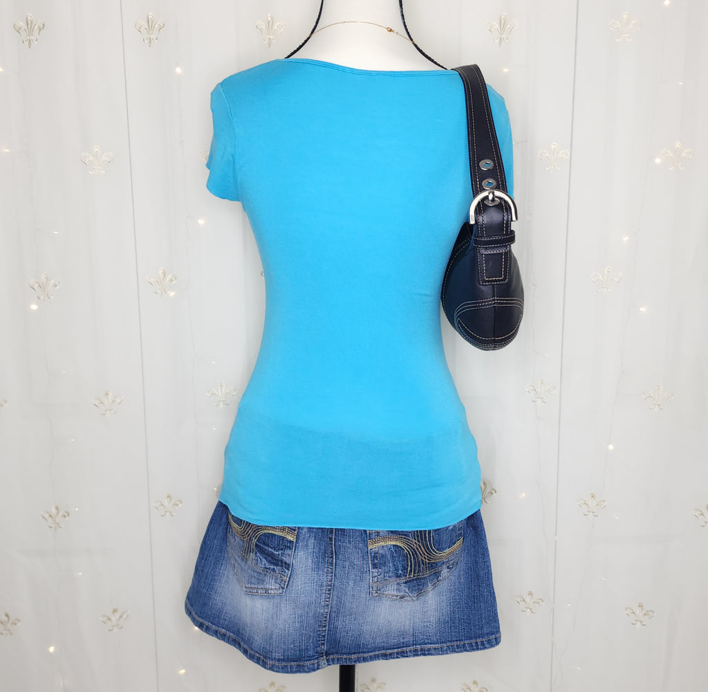 Y2K Styled Blue Boho Butterfly Sequins Top with Front Tie-Up