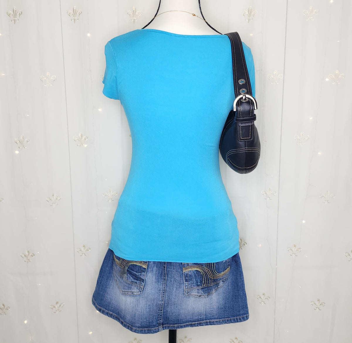 Y2K Styled Blue Boho Butterfly Sequins Top with Front Tie-Up