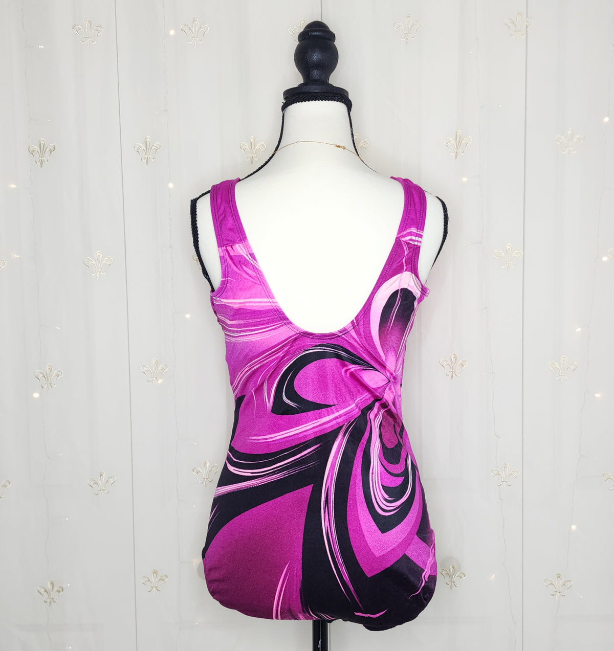 Vintage Magenta N' Black Floral One-Piece Swimsuit