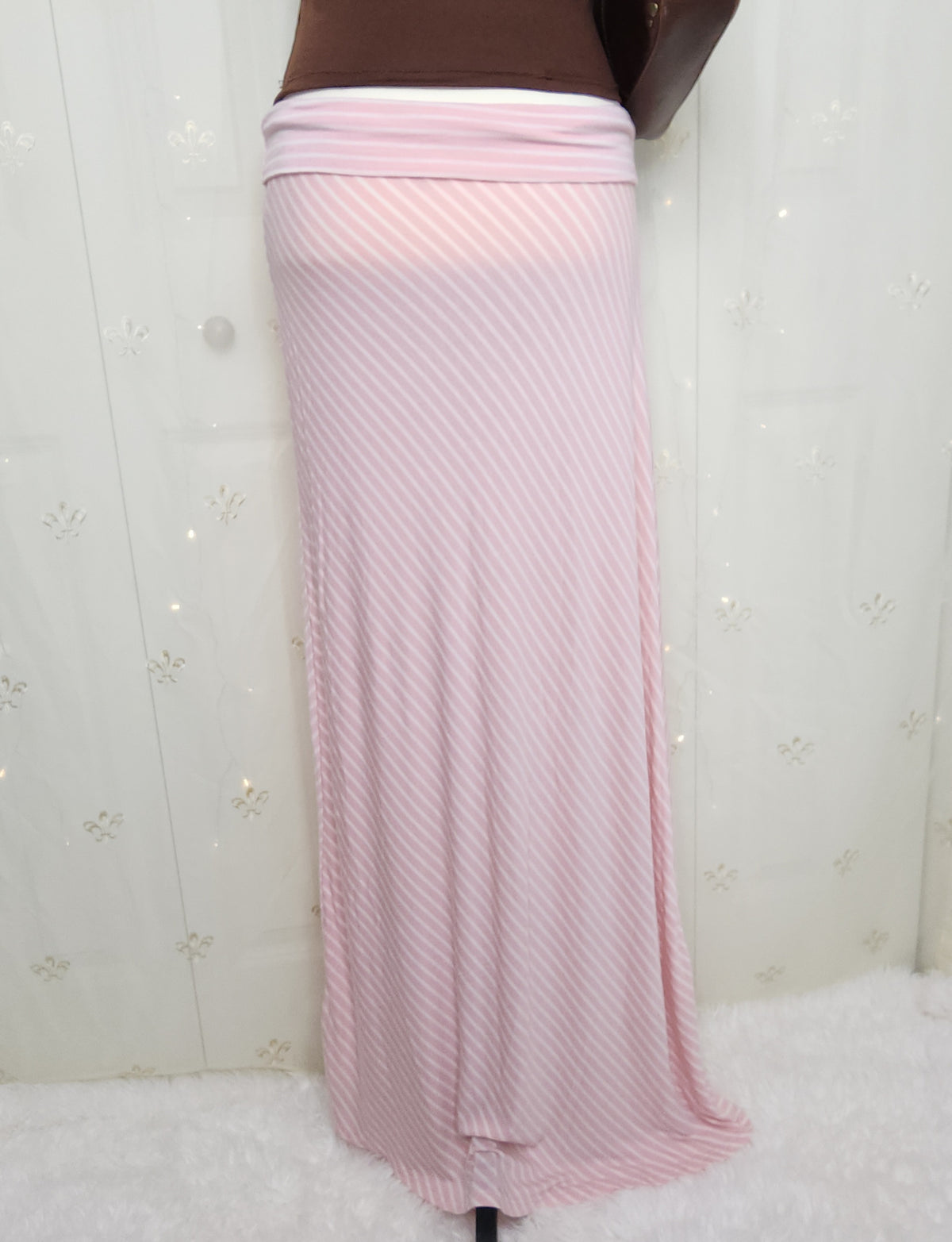 Y2K Baby Pink N' White Striped Maxi Skirt