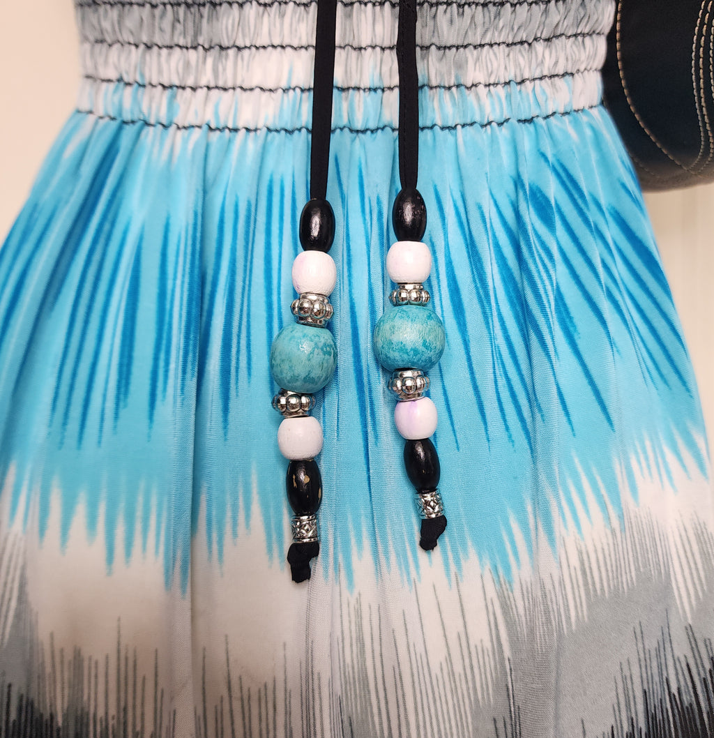 Y2K Blue N' Black Cheetah Animal Print Midi Flowy Halter Dress with Adjustable Straps