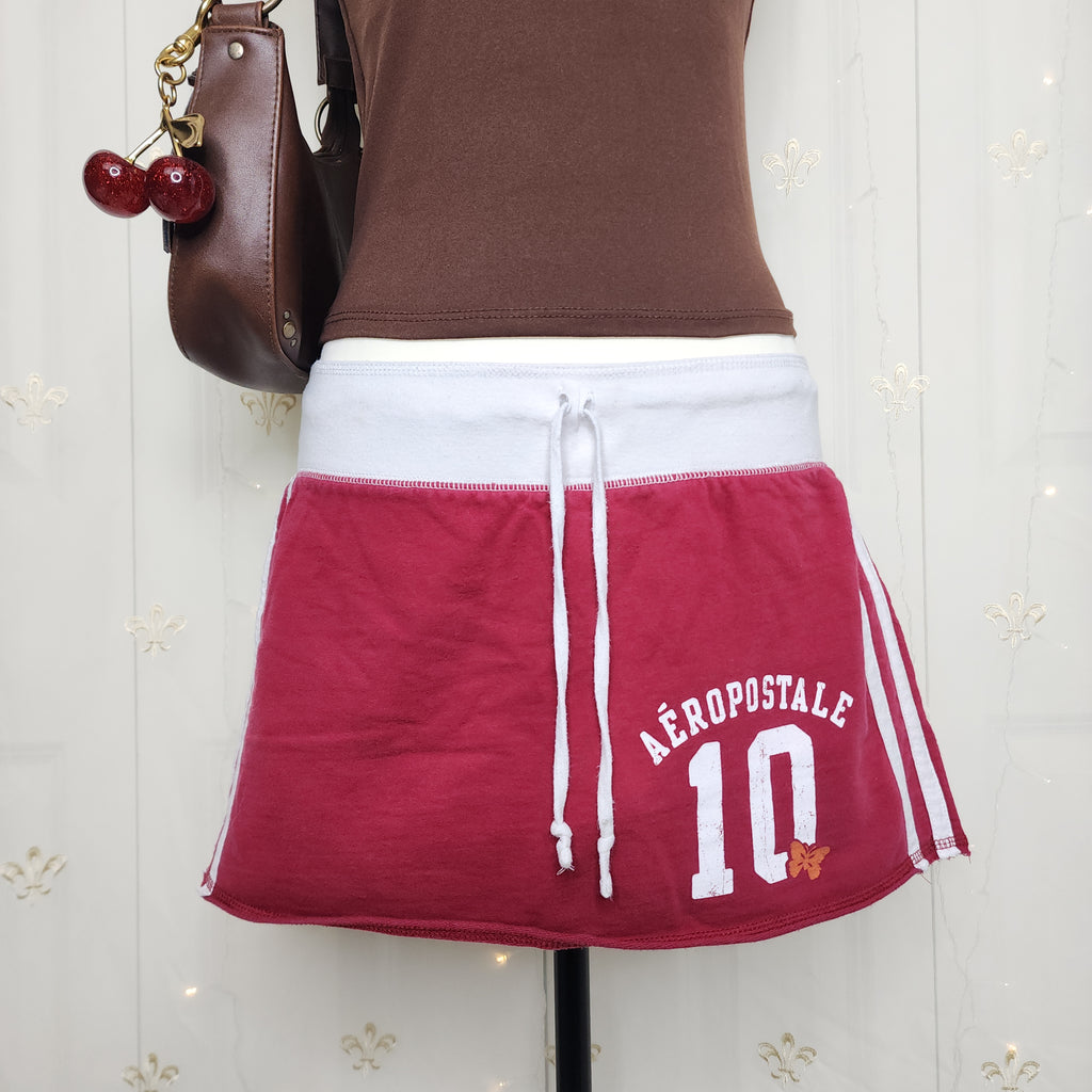 Y2K Aéropostale Cherry Red Graphic Print Mini Skirt with Built-In Shorts
