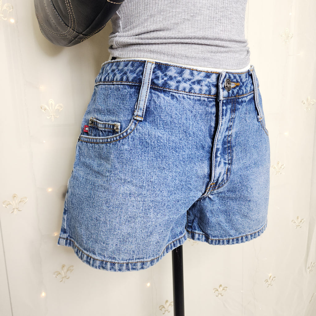 Y2K Low Rise Medium Wash Blue Denim Shorts