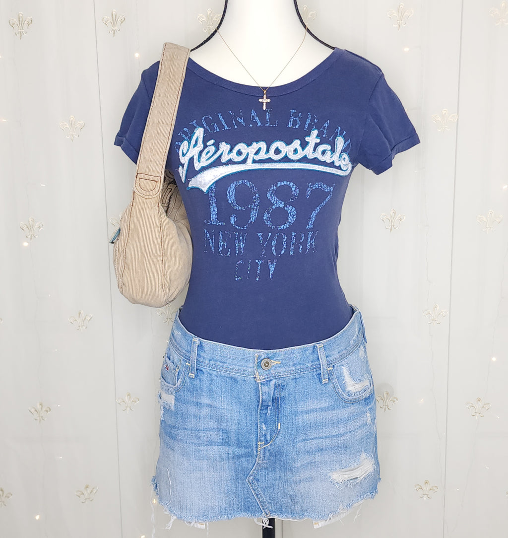 Y2K Aéropostale Navy Blue Spell-Out Graphic Print Top