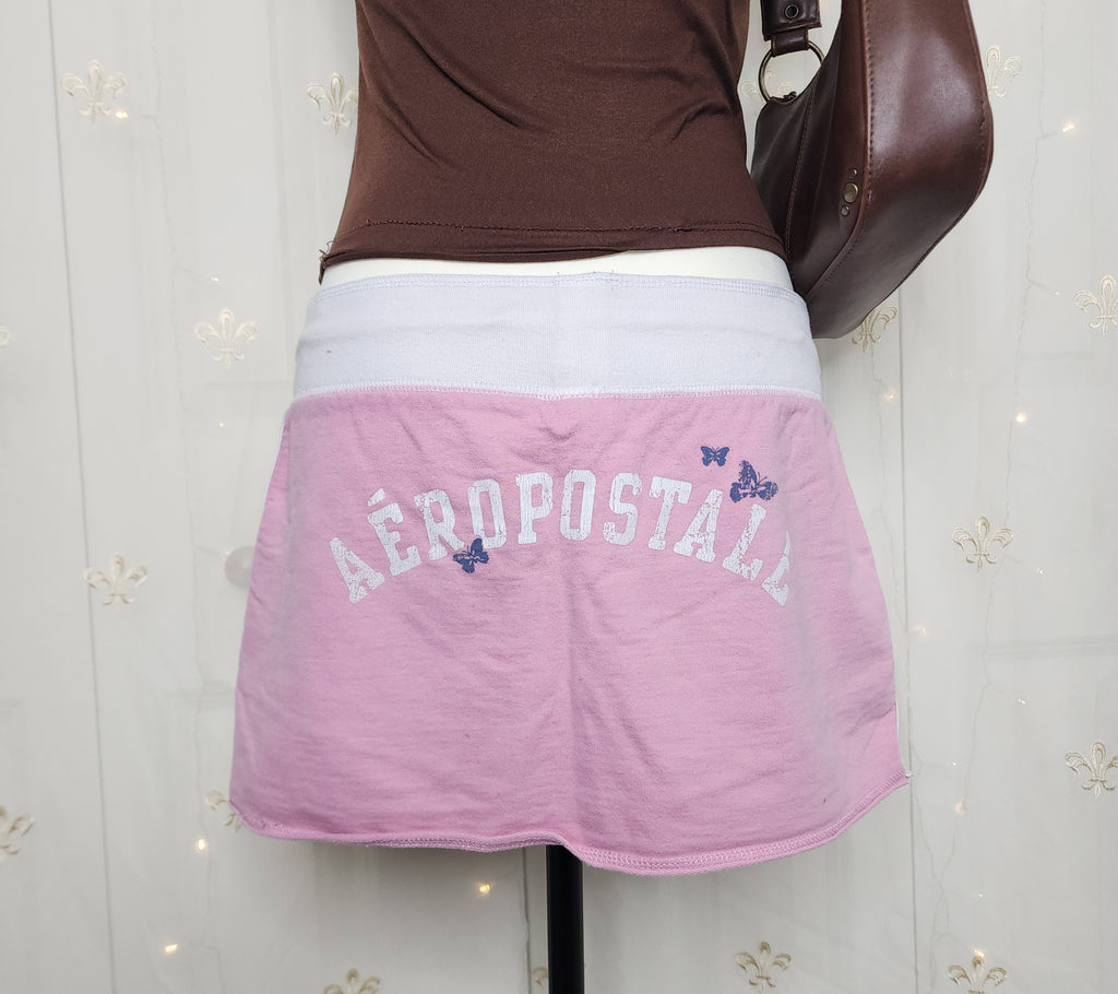 Y2K Aéropostale Baby Pink Graphic Print Mini Skirt with Built-In Shorts