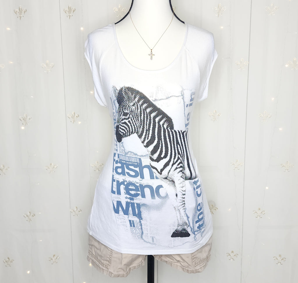 Y2K White Zebra Animal Print Open-Back Top
